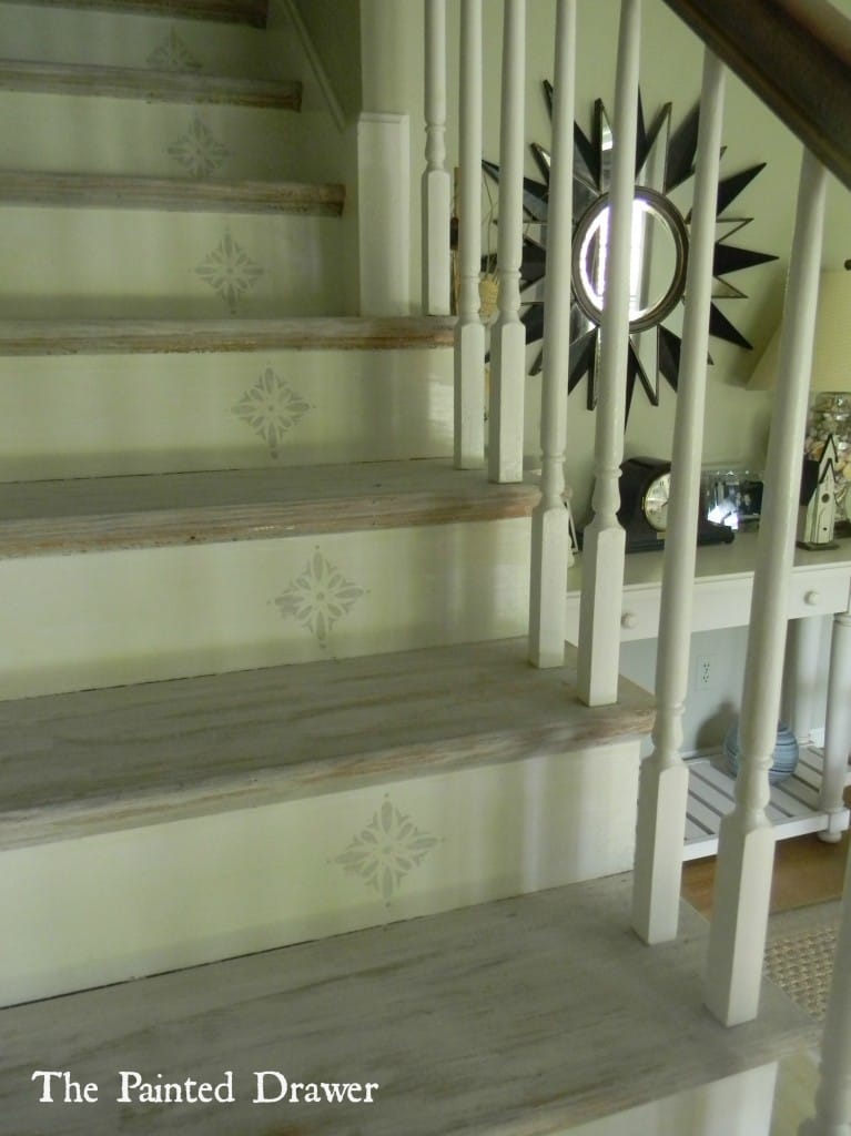 Whitewashed Stairs at www.thepainteddrawer.com