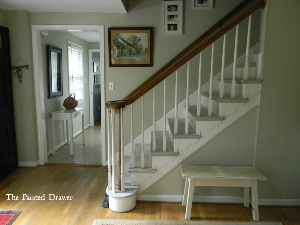 Whitewashed Stairs at www.thepainteddrawer.com