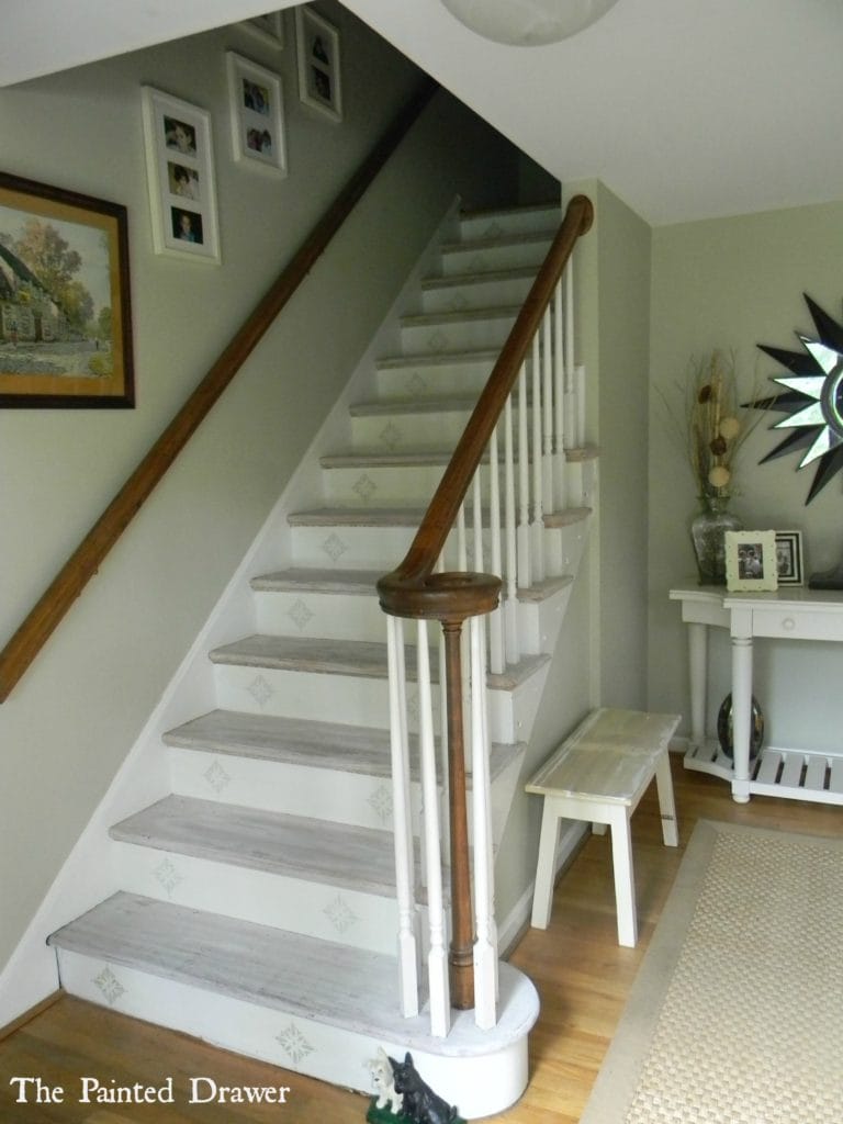 Whitewashed Stairs at www.thepainteddrawer.com