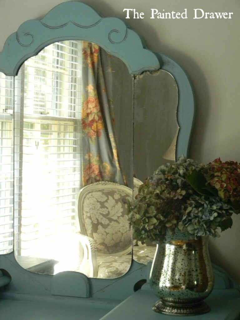 Vintage Vanity Mirror www.thepainteddrawer.com