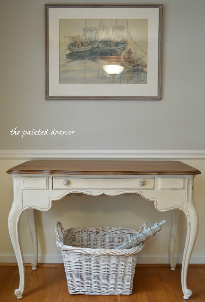 Vintage White Desk www.thepainteddrawer.com