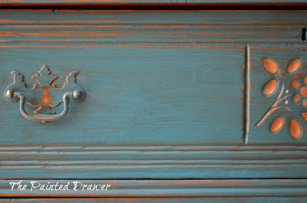 Antique Gold Flower Dresser www.thepainteddrawer.com