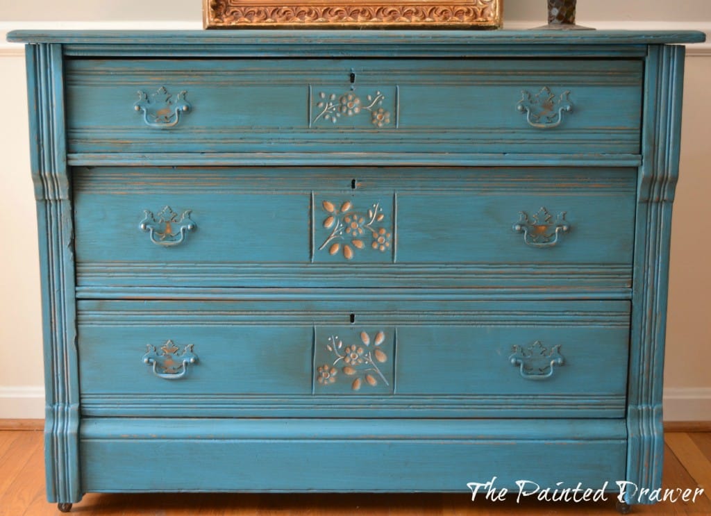 Antique Gold Flower Dresser www.thepainteddrawer.com