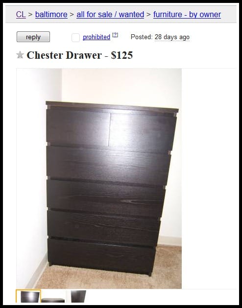 Ikea malm 2024 dresser craigslist