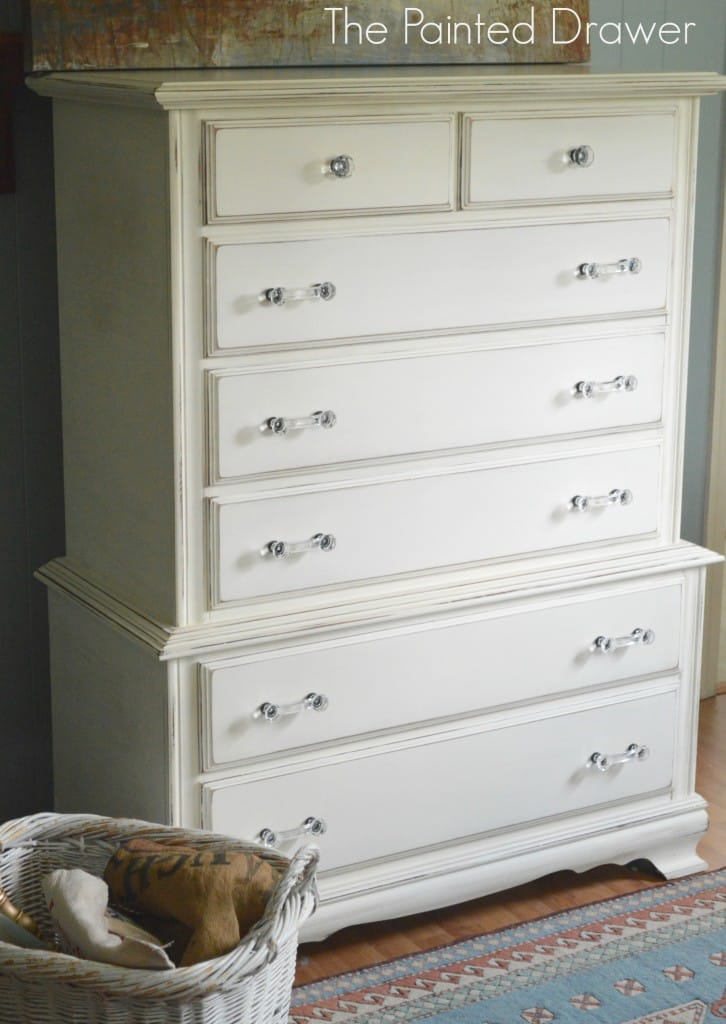 Creamy White Vintage Dresser www.thepainteddrawer.com