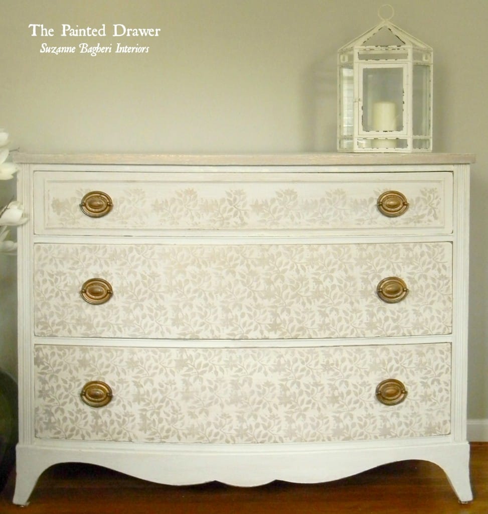 Vintage Shabby Stenciled Glam Dresser www.thepainteddrawer.com