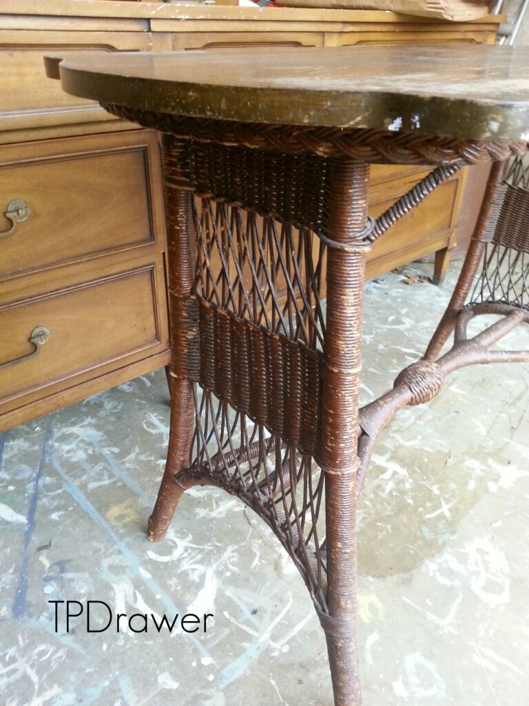 Wicker Table www.thepainteddrawer.com