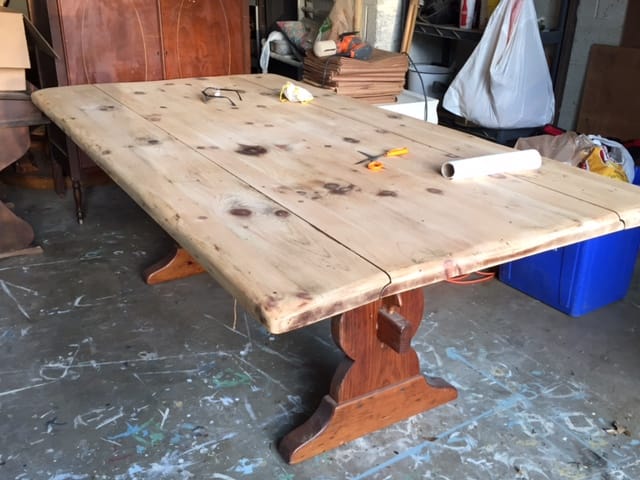 sanding a table top