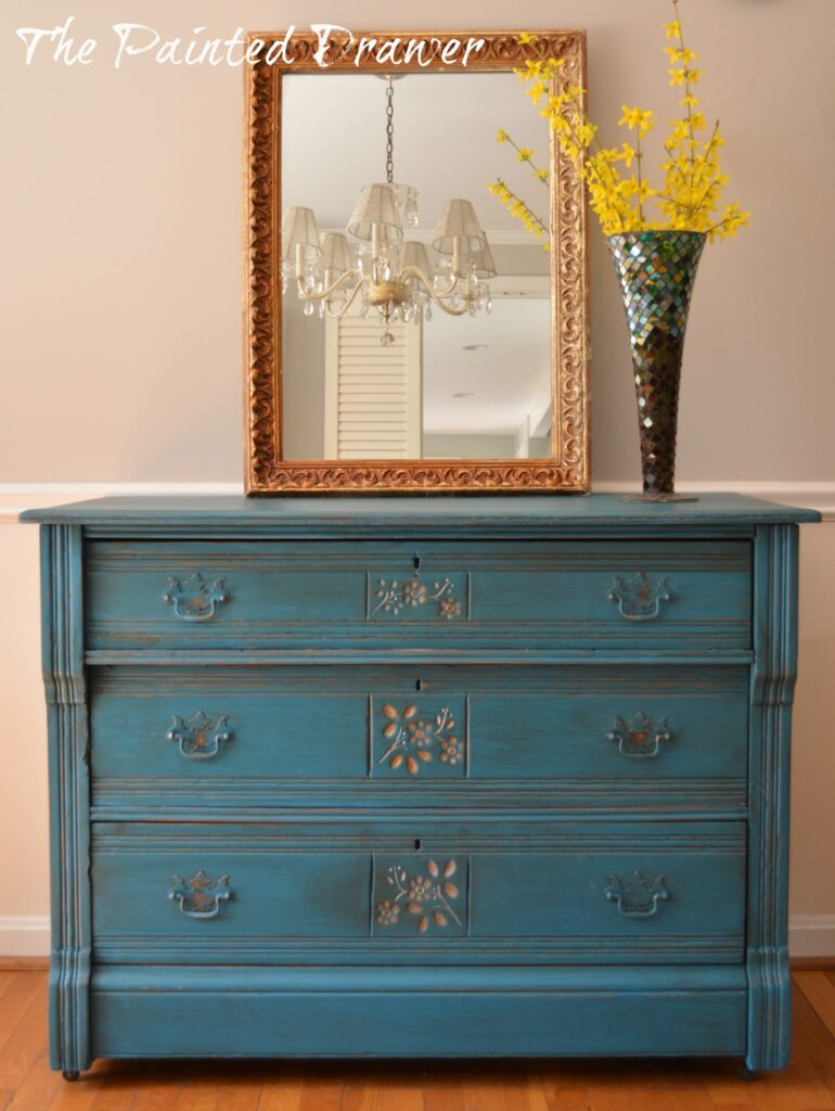 General Finishes Cornith Blue dresser www.thepainteddrawer.com