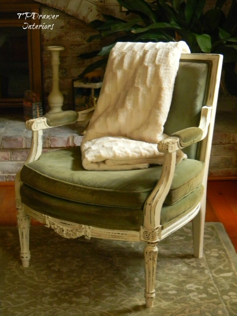 Vintage Green Velvet Chair www.thepainteddrawer.com