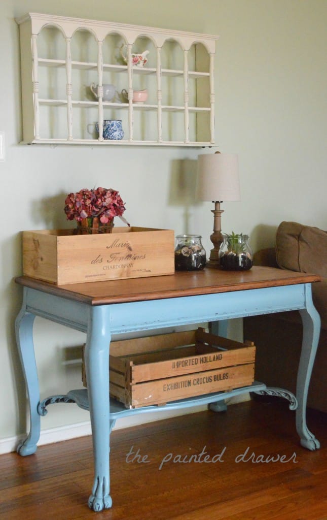 makeover of thrift store desk in GF halcyon blue