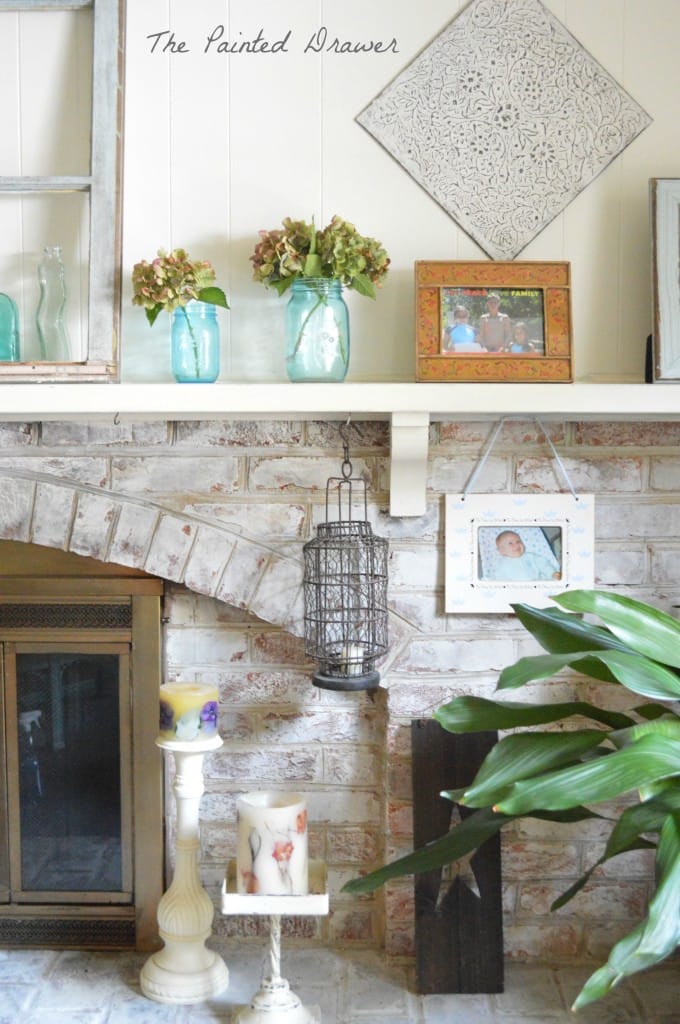 whitewashed brick hearth, diy painted brick, before and after brick fireplace