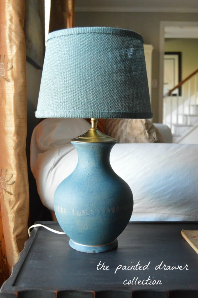 Thrift Store Lamps painted in blue www.thepainteddrawer.com