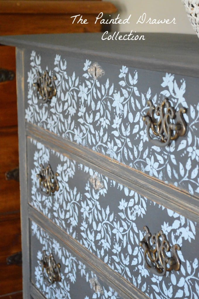 Graphite and Gold Stenciled Farmhouse Dresser