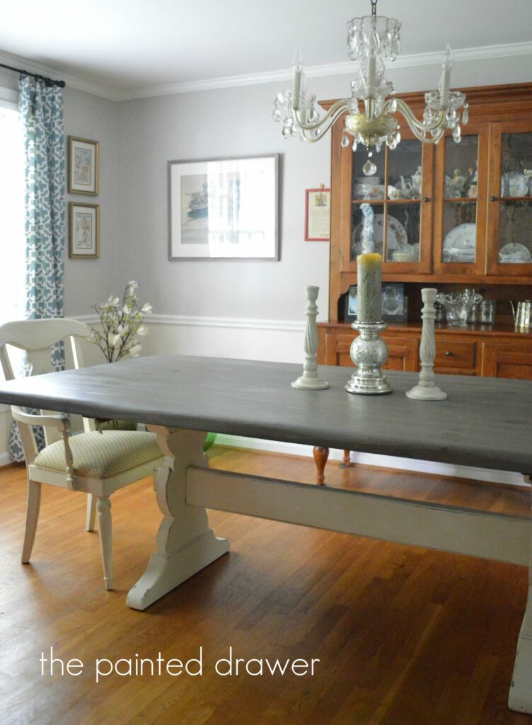 Farmhouse Table in Dining Room by www.thepainteddrawer.com before and after on blog