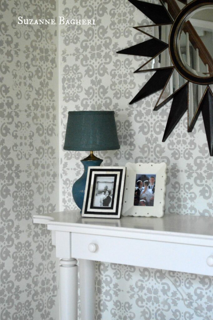 Stenciled Foyer Walls by www.thepainteddrawer.com, full tutorial on blog at www.thepainteddrawer