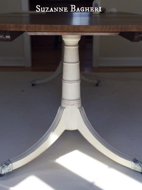 Duncan Phyfe Dining Table base painted in Annie Sloan Chalk Paint in Old White and Old Ochre