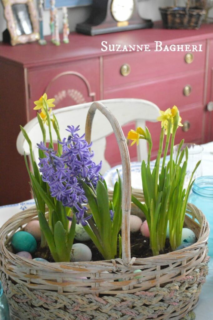 Easter Dining Room Decor by The Painted Drawer with Annie Sloan Bugundy Buffet