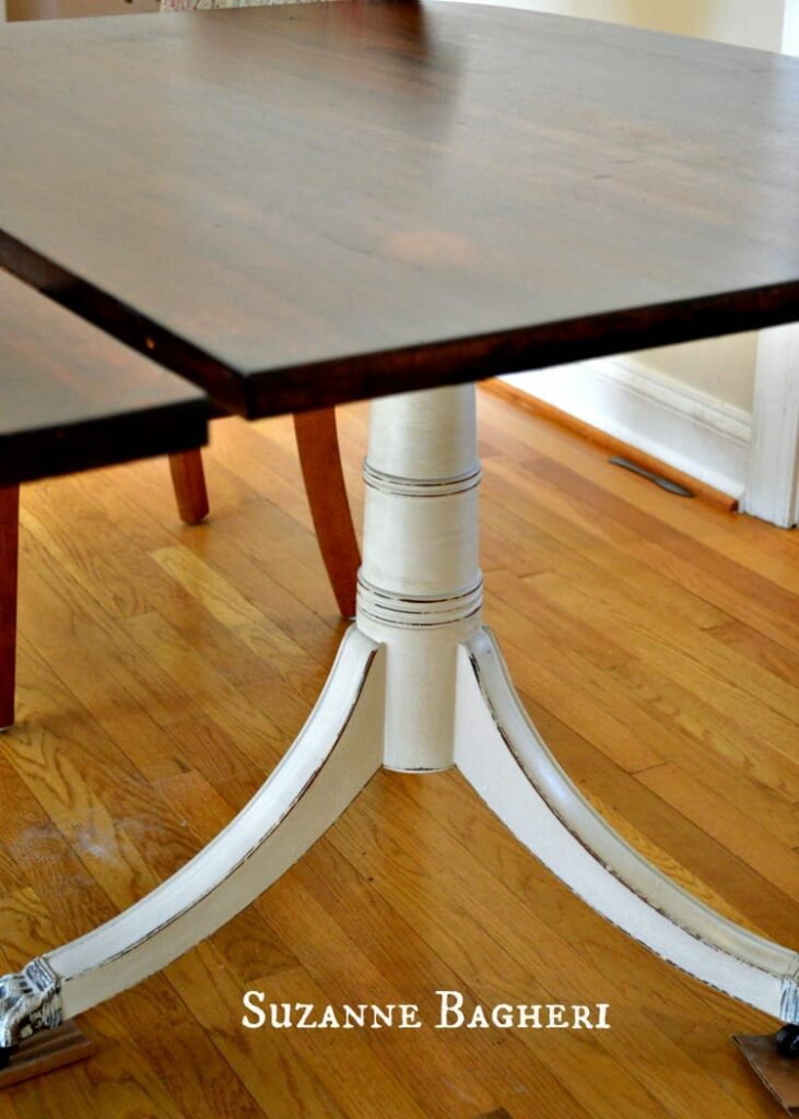 Table refinished in Annie Sloan Old White and General Finishes Java Gel Stain