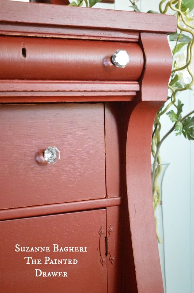 Vintage Detail of an Empire Chest painted in Rembrandt Red by General Finishes