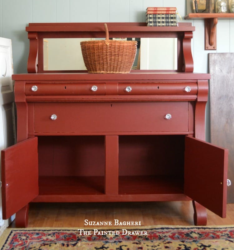 Vintage Empire Chest painted in red by Suzanne Bagheri