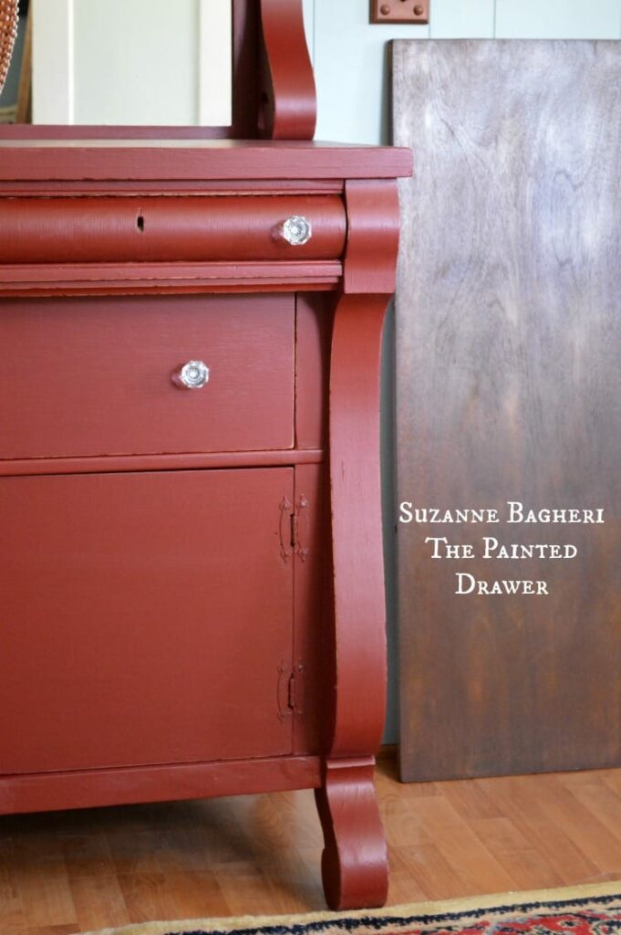 Vintage Empire Style bureau painted in deep red by Suzanne Bagheri