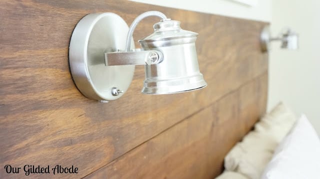 Our Gilded Abode planked headboard shared on The Painted Drawer Link Party 55