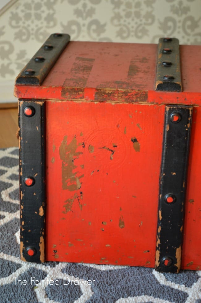 Vintage Chest with Rope Handle and Pirate Motif