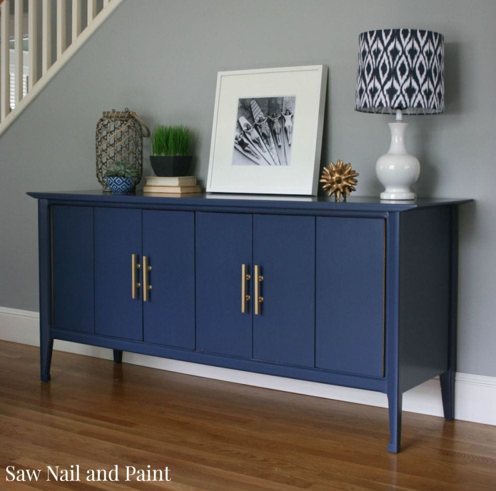 Indigo Blue Mid-Century Buffet by Saw Nail and Paint
