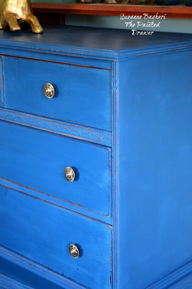 Blue Velvet vintage dresser in DecoArt Preservation Chalky Finish Paint Preservation