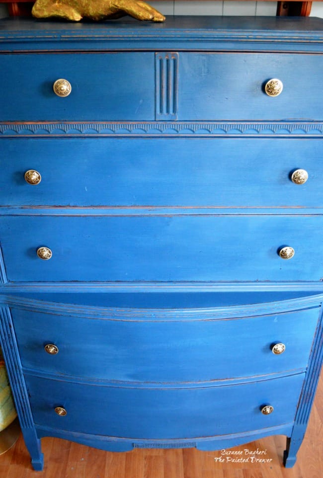 Blue Velvet vintage dresser in DecoArt Preservation Chalky Finish Paint Preservation