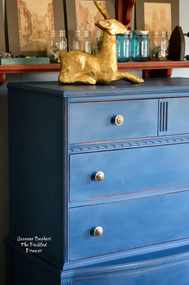 Blue Velvet vintage dresser in DecoArt Preservation Chalky Finish Paint Preservation