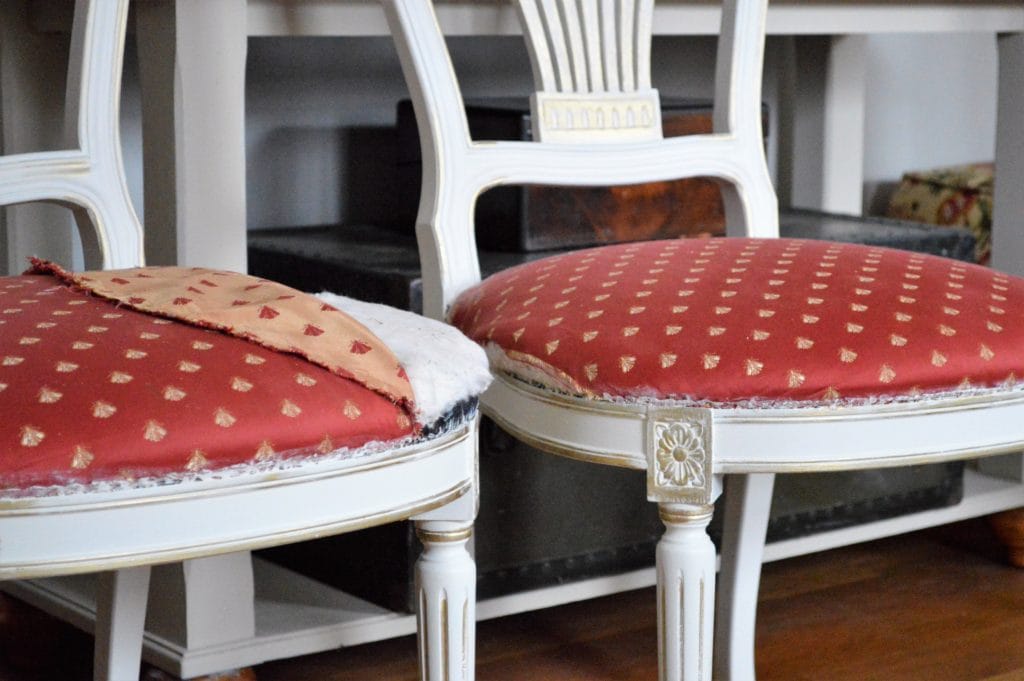 antique white and gold dining chairs