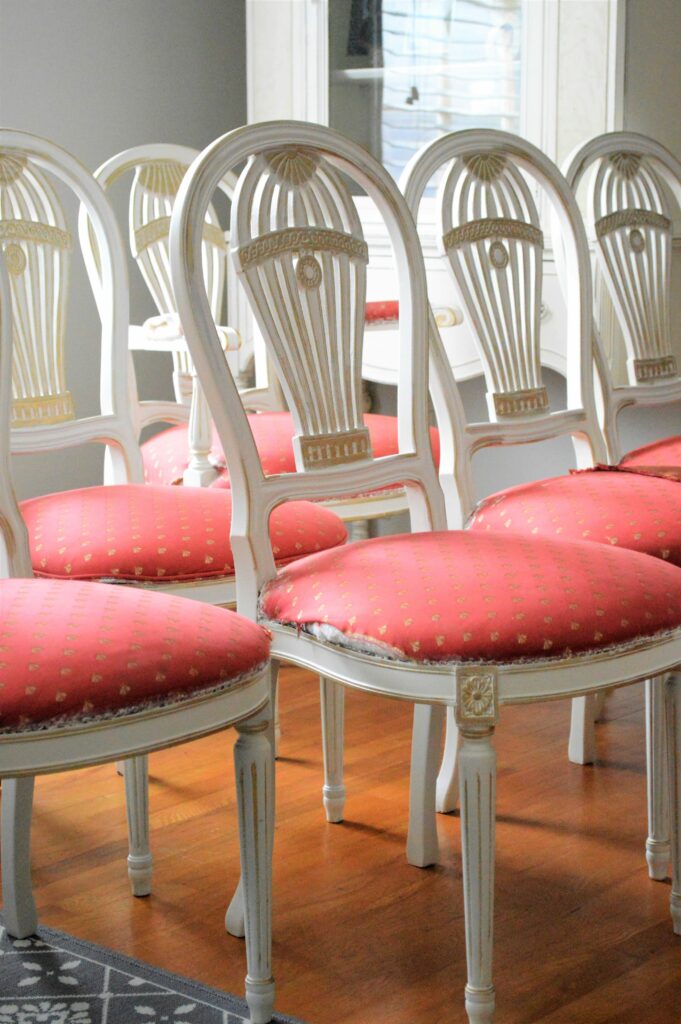 antique white and gold dining chairs