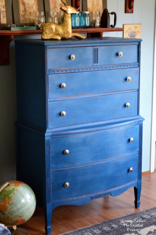 Blue Velvet vintage dresser in DecoArt Preservation Chalky Finish Paint Preservation