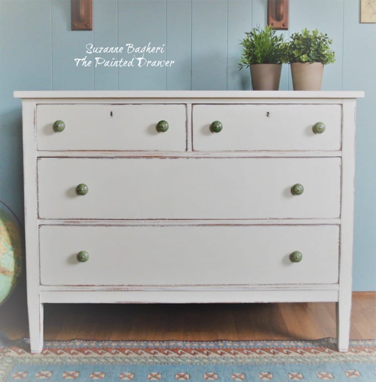 SOLD Chest of Drawers. Hand Painted Annie Sloan Chalk Paint. White, Grey,  Silver Drawers. Bedroom Furniture Storage. 