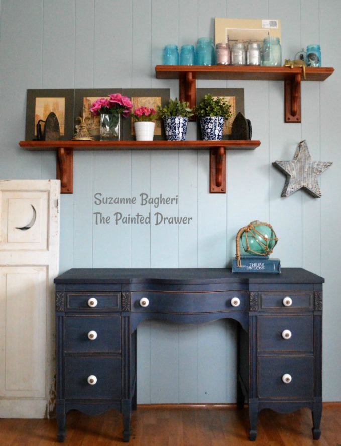 Coastal Blue Vintage Desk, Before and After